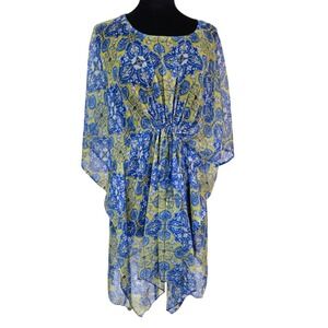 Sunflower‎ Tunic Top Free Size Sheer Boho Beach Kaftan Drawstring Waist Batwing